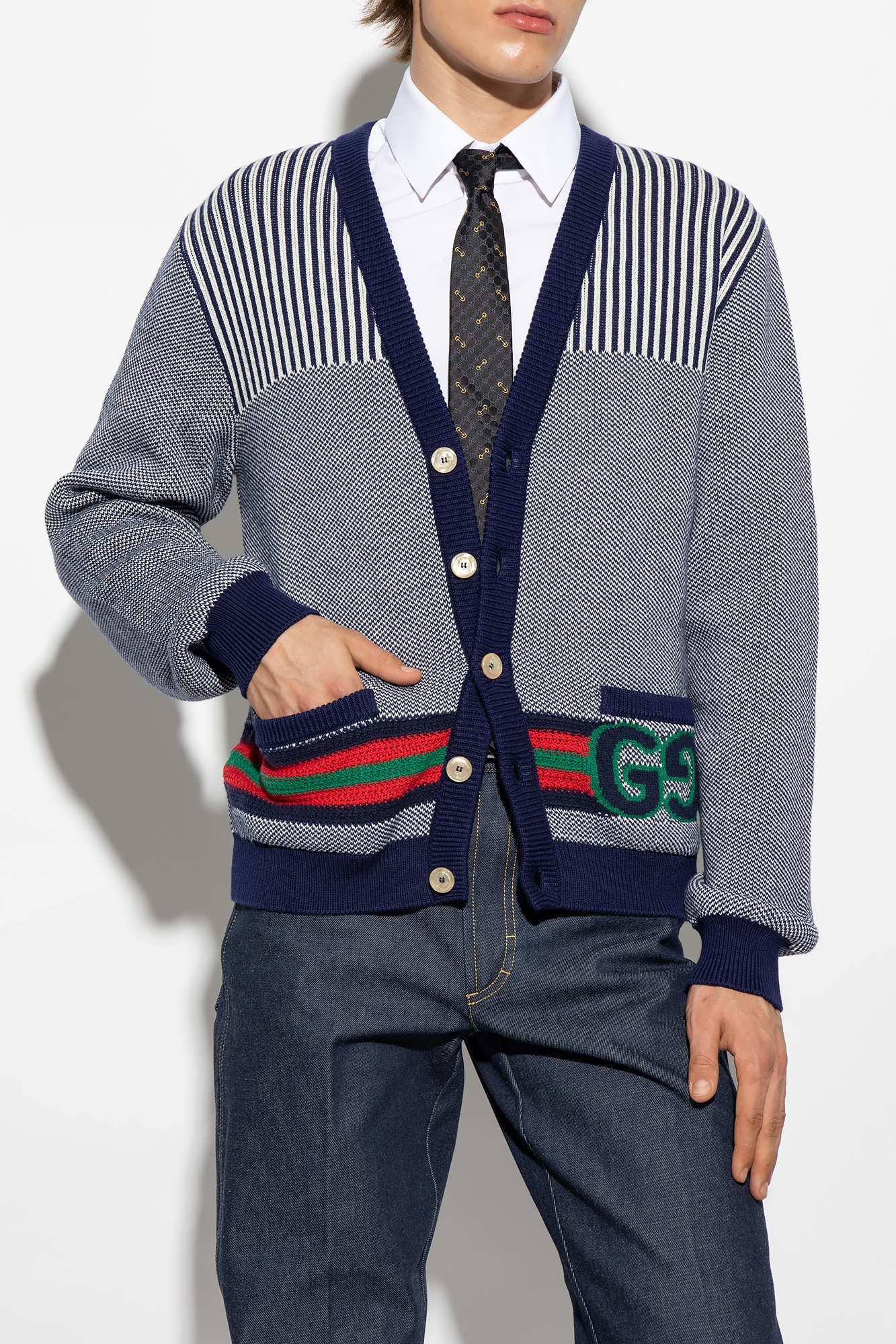 gucci horsebit embellished knitted top item - Navy blue